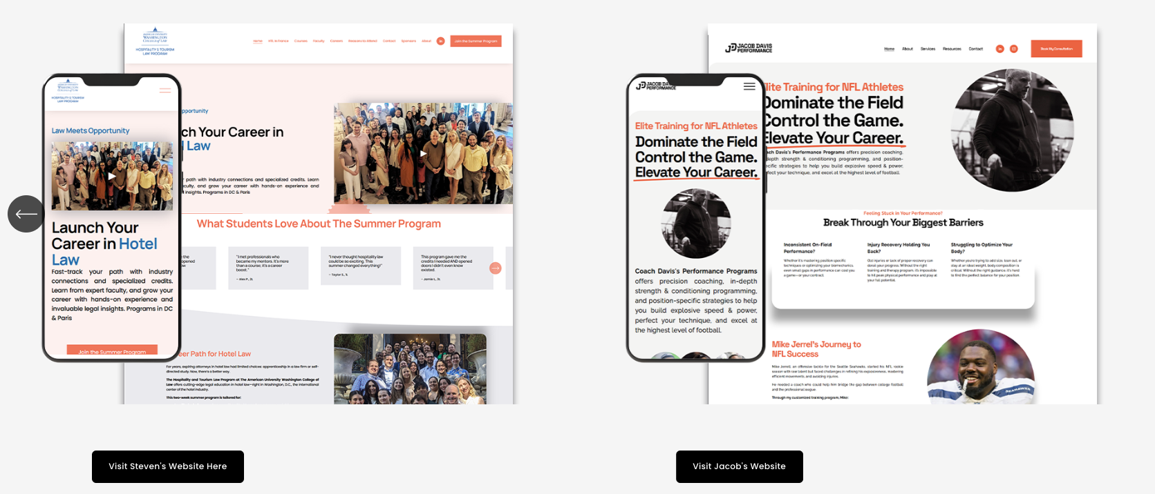 Washington College of Law and Jacob Davis Performance websites